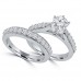 2.15 ct Round Cut Diamond Engagement Ring Set  Whit Millgrain on The Shank 